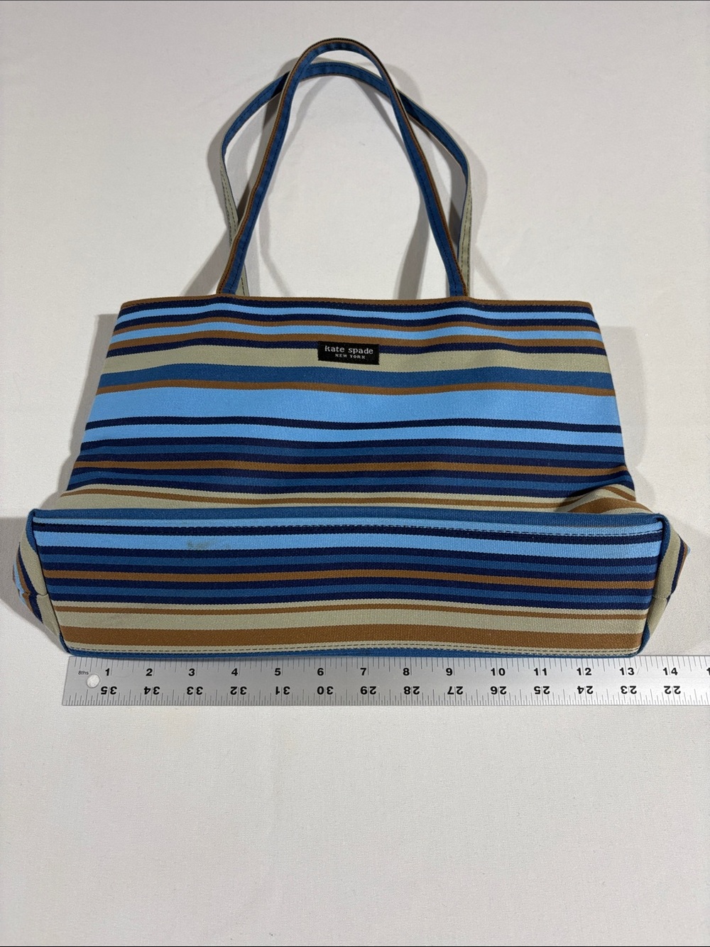 kate spade Vintage Striped Canvas Tote in Blue and Tan NNT - Picture 12 of 15